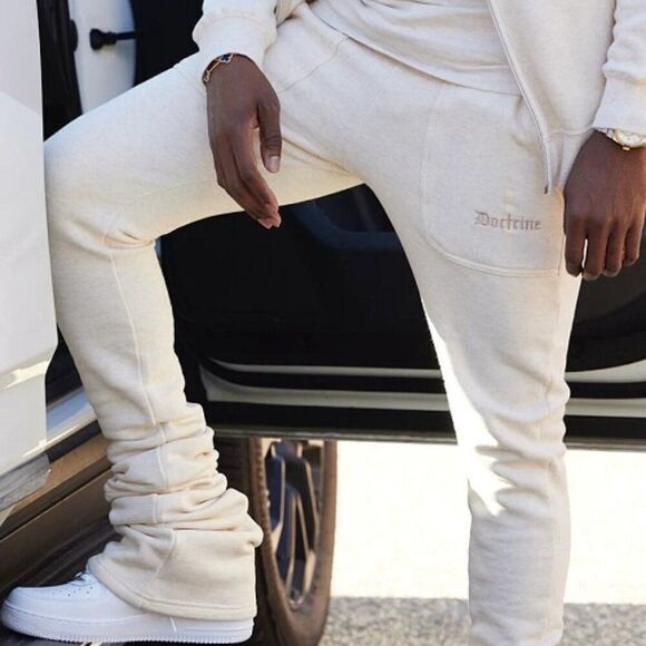 Doctrine Core Pocket Super Stacked Jogger Pants Heather Oatmeal Men's Size M NWT - Picture 7 of 10